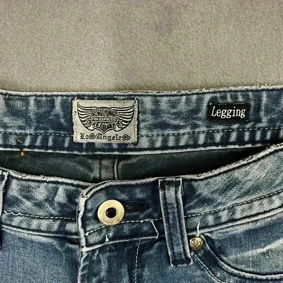 Rerock by Express legging Jeans Womens 4 Blue Distressed Denim Faded (0358) - Picture 2 of 13